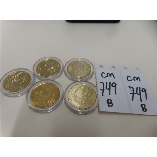 Five Gold-Plated U.S. Twenty-Five-Cent Coins