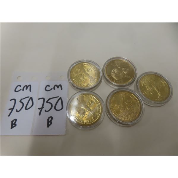 Five Gold-Plated U.S. One-Dollar Coins