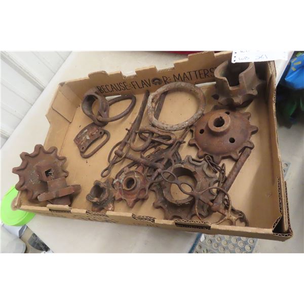Assorted Antique Industrial Cast-Iron Gears, Sprockets, Horse Bits and Hinges