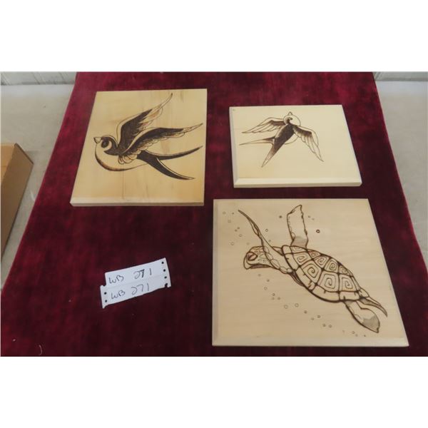 Four Handcrafted First Nations Wood-Burning Hummingbird Wall Decorations