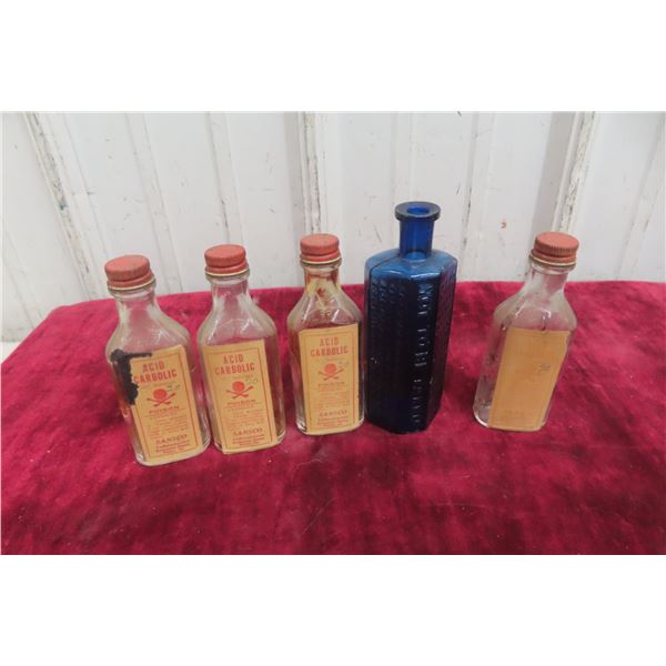 Five 1920s Antique Apothecary/Chemist Poison Bottles (Empty)