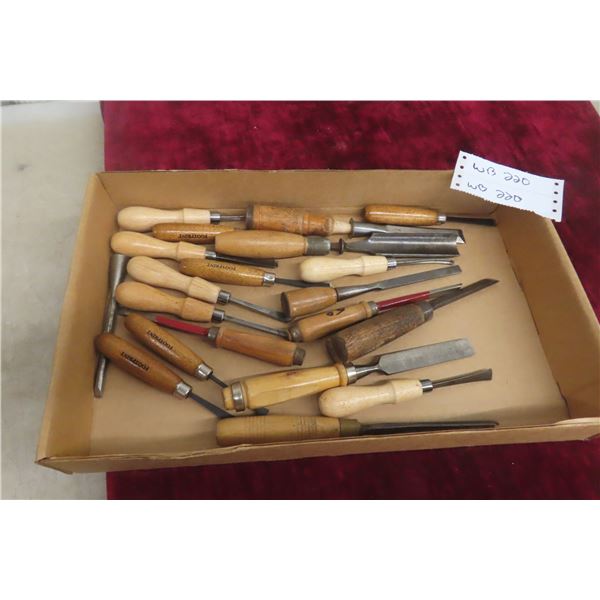 Twenty Vintage Woodworking Chisels Including Footprint, Spears & Jackson and Japanese Brands
