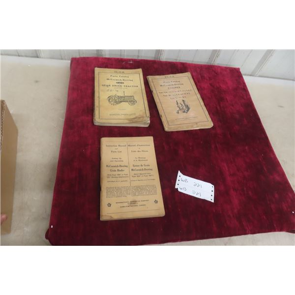 Three Antique McCormick-Deering Tractor, Engine and Grain Binder Manuals