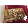 Image 1 : Fifteen Vintage Leatherworking Tools Including Anvil, Hammer, Needles, Awls and Stitcher