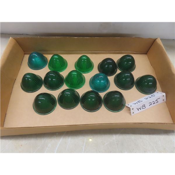 Fifteen Vintage Beehive Green Plastic Auto Marker Light Lenses, 2 1/2" Wide