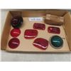 Image 1 : Eight Vintage Red and Green Glass Auto Marker Light Lenses Including Two Lights and One Doray Light