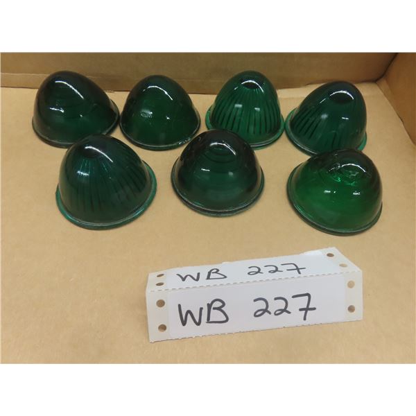 Seven Vintage Beehive Green Glass Auto Marker Lights, 2 1/2" Wide