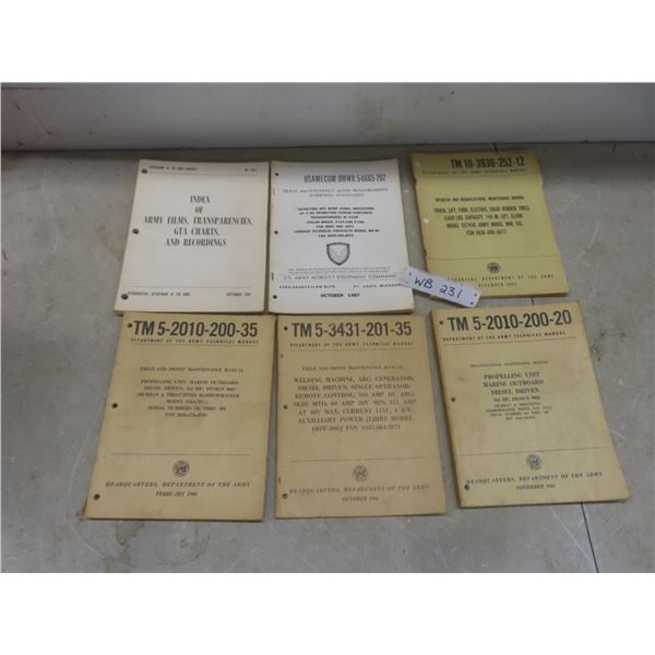 Six Vintage 1960s–70s U.S. Army Equipment and Marine Manuals