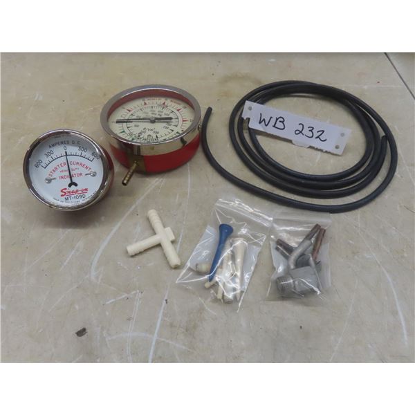 Two Vintage Snap-On Gauges: Fuel Pump MM-HG G/CM and Starter Current MT-109D (USA)