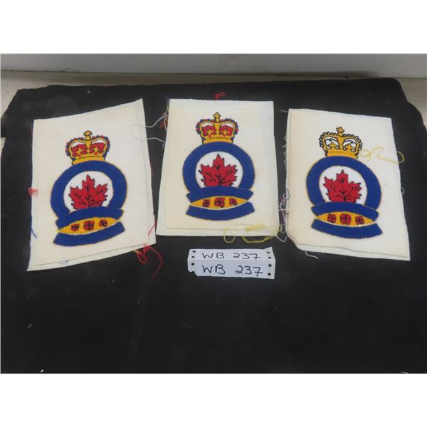 Three Antique Royal Canadian Legion Crown Crest Shield Embroidered Badges, 8" x 6"