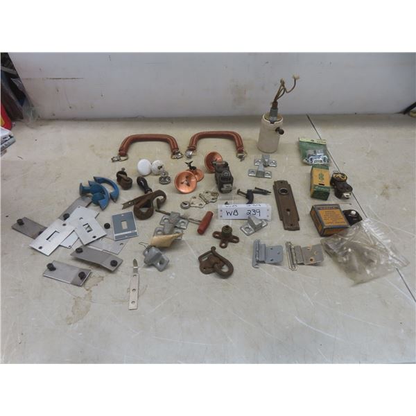 Assorted Antique Hardware Including Electrical Switches, Knobs, Handles and Light Socket