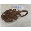 Image 6 : Two Antique Cast-Iron Door Knockers With Hook and Toe Calks in Wood Box
