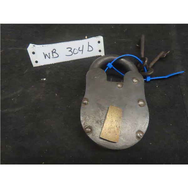 1890s Antique Jail/Prison Swing-Arm Brass Padlock With Two Keys