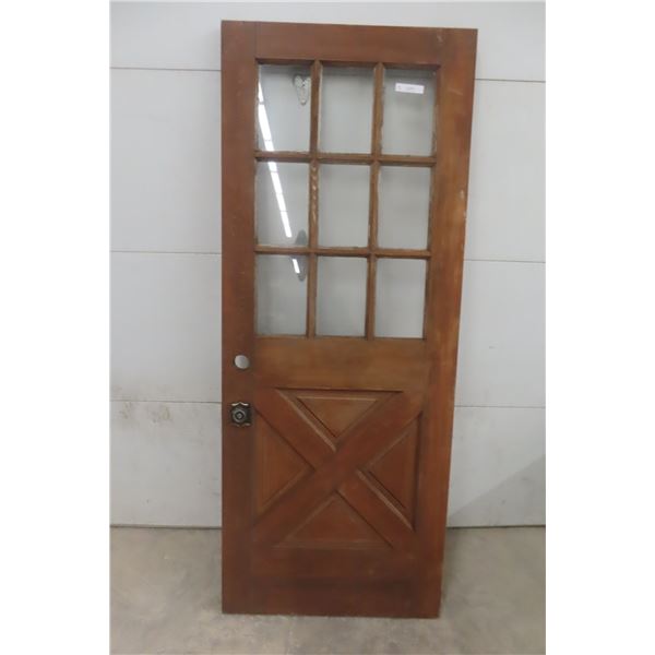 Wood Door With 9 Panes of Glass, 79" x 32"