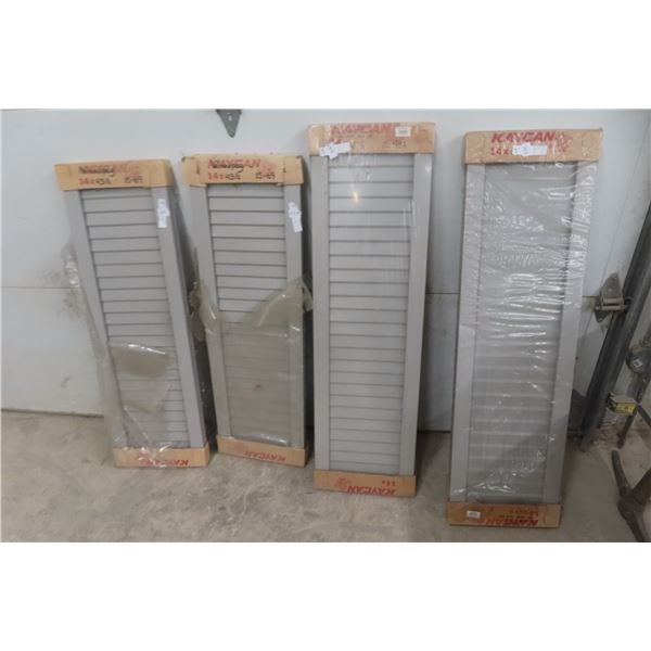 Eight New Old Stock Shutters: Four 14" x 47 1/2" and Four 14" x 43 1/2"