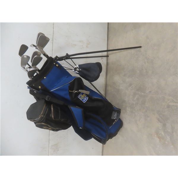 Ten Right-Handed Golf Clubs With Bag and Stand