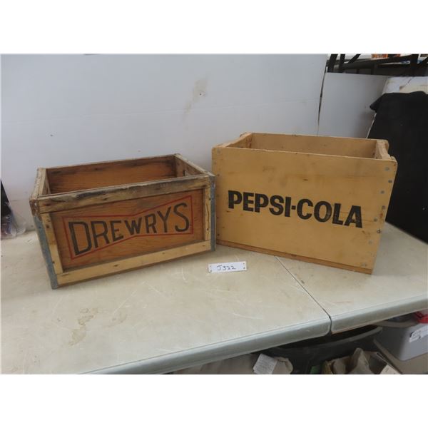 Two Wood Crates: Drewrys (10" x 18" x 13") and Pepsi-Cola (12" x 18" x 12")