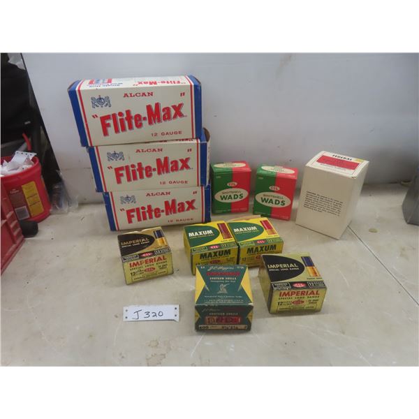 2 Boxes 12-Gauge Wads, Federal Shot Cups, CIL Shotgun Wads and Five Empty Shotgun Shell Boxes