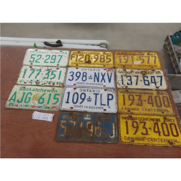 11 Licence Plates - Ontario, Saskatchewan