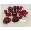 Image 1 : Twenty-Piece Vintage Ruby Red Glassware Set Including Sherbet Glasses, Cups, Saucers, Bowls and