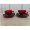 Image 7 : Twenty-Piece Vintage Ruby Red Glassware Set Including Sherbet Glasses, Cups, Saucers, Bowls and