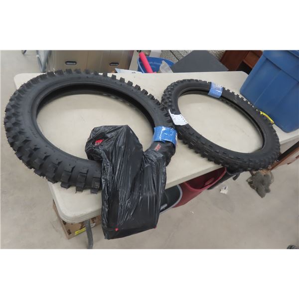 Two New Motorcycle Tires, Sizes 3.00–21 and 4.10-18