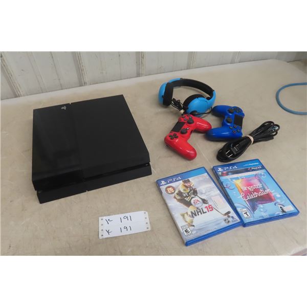 PlayStation 4 500GB System With Two Controllers, Two Games and Headsets (Tested Working)