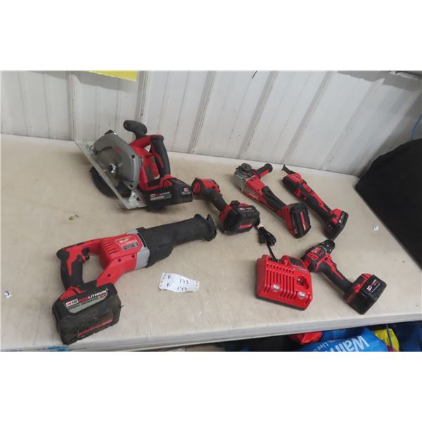Milwaukee 18V Tool Set Including Reciprocating Saw, 1/4" Impact, Circular Saw, Angle Grinder,