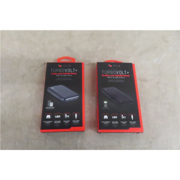 Two Helix TurboVolt 10,000 mAh Power Banks (New)