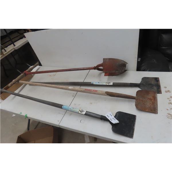 Three Ice Scrapers and a Post Hole Auger