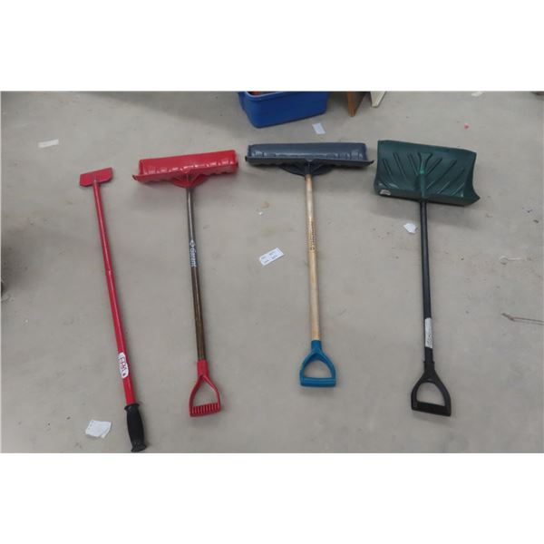 Three Push Snow Shovels and Ice Chipper/Scraper