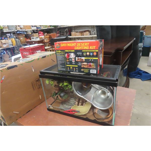 Reptile Aquarium with Heat Lamp and Accessories, 12" x 11" x 20"
