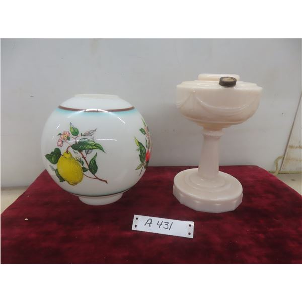 Aladdin Model B Lincoln Drape Oil Lamp Base with Milk Glass Globe and Hand-Painted Shade