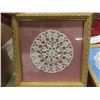 Image 5 : Three Framed Handmade Doilies, Petit Point Framed Picture, and Eight Wooden Furniture Legs