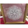 Image 7 : Three Framed Handmade Doilies, Petit Point Framed Picture, and Eight Wooden Furniture Legs