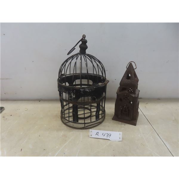 Vintage Hanging Candle Holder and Cast Church, 9 1/2" Tall