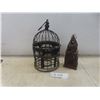 Image 1 : Vintage Hanging Candle Holder and Cast Church, 9 1/2" Tall