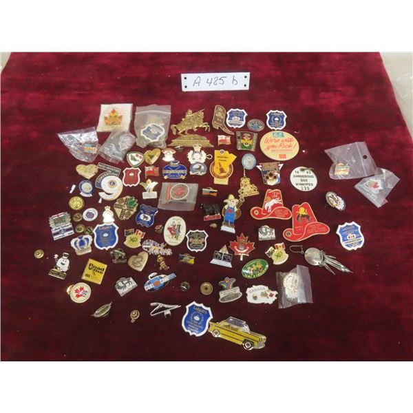 Collection of Push-Back Pins, 1993 Dog Tag, and More