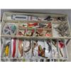 Image 9 : Two Tackle Boxes Filled with Gear (Lures, Sinkers, Scales, and More); Latch Broken on One Box