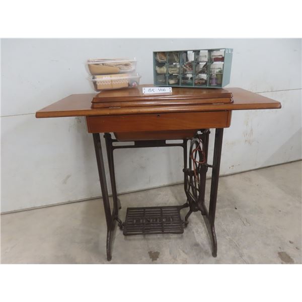 Singer Treadle Sewing Machine in Cabinet with Notions