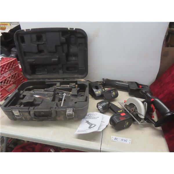 TMT 18V Cordless Tool Set: Circular Saw, Reciprocating Saw, Flashlight, Two Batteries, Charger,
