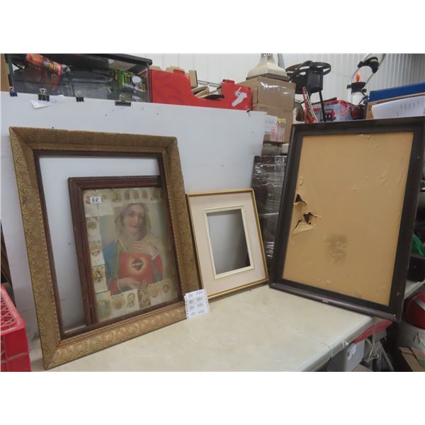 Religious Picture (23  x 19 ) and Four Large Picture Frames (Largest 23  x 38 )