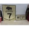 Image 1 : Two Metal Street Signs: Manitoba 7 (30" x 24") and West (12" x 24")