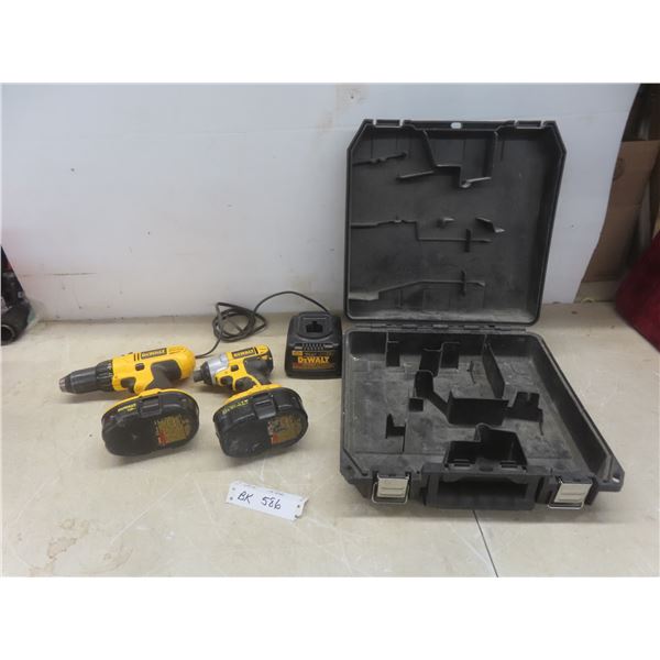 DeWalt 18V Cordless Tool Set: 1/4  Impact Driver, 1/2  Drill, Two Batteries, Charger, and Hard Case
