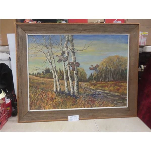Rustic Barn Board Framed Painting, 37  x 48 , Frame Needs Re-Securing