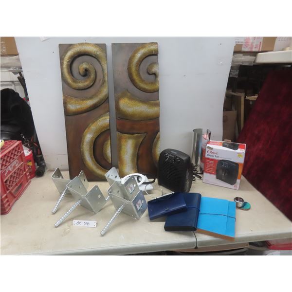 Classic 1500W Heater Fan, Strong-Tie Rebar Carport Saddles & 2-Pc Metal Art Décor, 31" x 10"