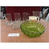 Image 1 : Three Large Glass Mugs, Pitcher, and Butter Dish with Lid