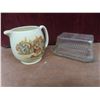 Image 4 : Three Large Glass Mugs, Pitcher, and Butter Dish with Lid