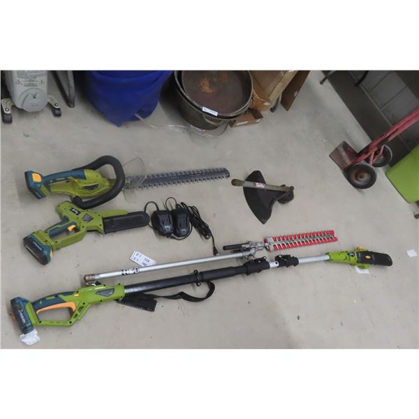 Radley 20V Yard Tool Set: Hedge Trimmer, Pole Hedger, Pole Chainsaw, Weed Eater, Three Batteries