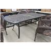 Image 5 : Wrought Iron Patio Table (28" x 69" x 40") with Six Wicker Chairs and Umbrella